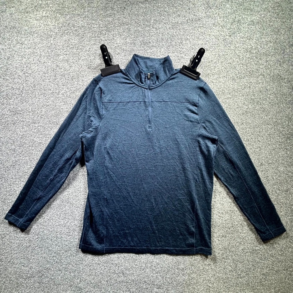 Swiss Tech Sweater Mens Large Blue Knit Stretch Mock Neck Quarter Zip SM47Y093H